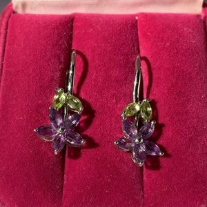 Purple Flower Silver Earrings
